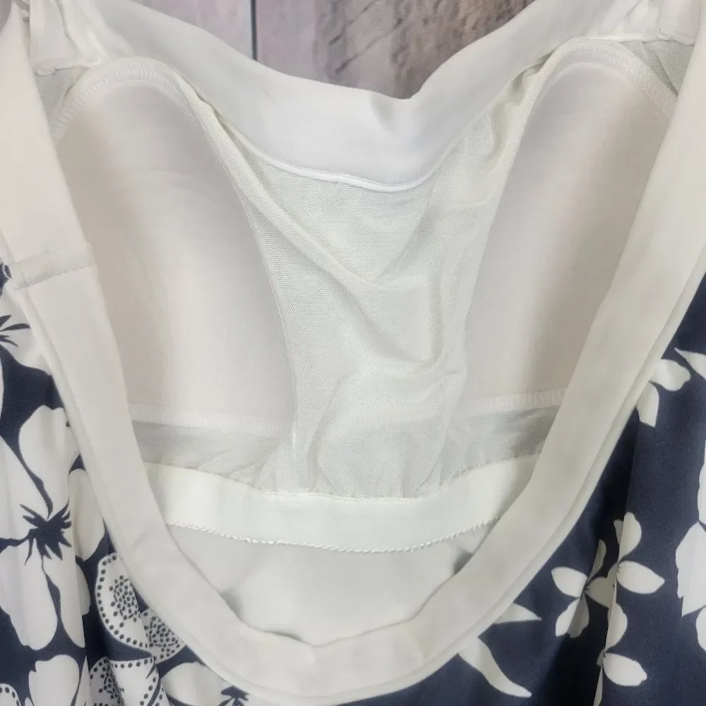 A&H Sportswear Gray White Floral Halter One Piece Swimsuit Dress Size 12